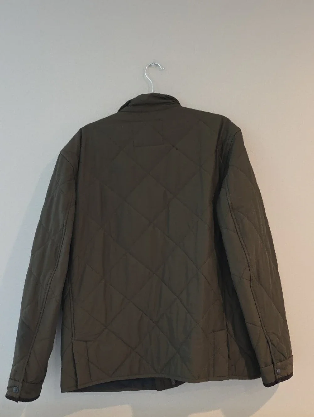 J. Crew Quilted Olive Green Jacket with Contrast Collar